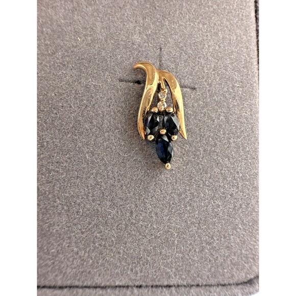 14K Solid Gold Natural Sapphire & Diamond Earrings – Marquise Cut, JC Penney - Picture 4 of 9